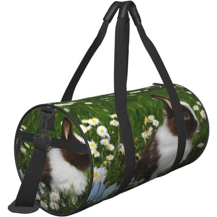 Спортивна сумка для подорожей, біло-коричнева, з принтом кролика, сумка на ніч, чорна, універсальний розмір