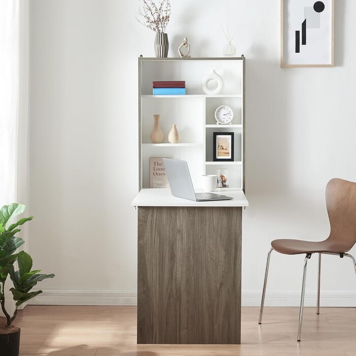 Настінний розкладний стіл Greve, розкладний стіл, настінний розкладний стіл з місцем для зберігання, настінний стіл, розкладний стіл, кухонний стіл, обідній стіл, білий/під дерево