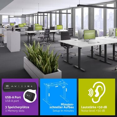 Чорний - Ергономічна рама для столу з функцією сидячи/стоячи, безступінчасте електричне регулювання висоти 71-121 см, 3 слоти пам&39яті, порт заряджання USB, нагадування про активність, плавний старт/зупинка, 121B