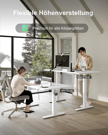 Стіл Devoko з регульованою висотою 160x80 см із зарядним портом Type-C, мобільний електричний комп&39ютерний стіл з лотком для кабелів та пам&39яттю на 3 функції, білий 160 x 80 см білий