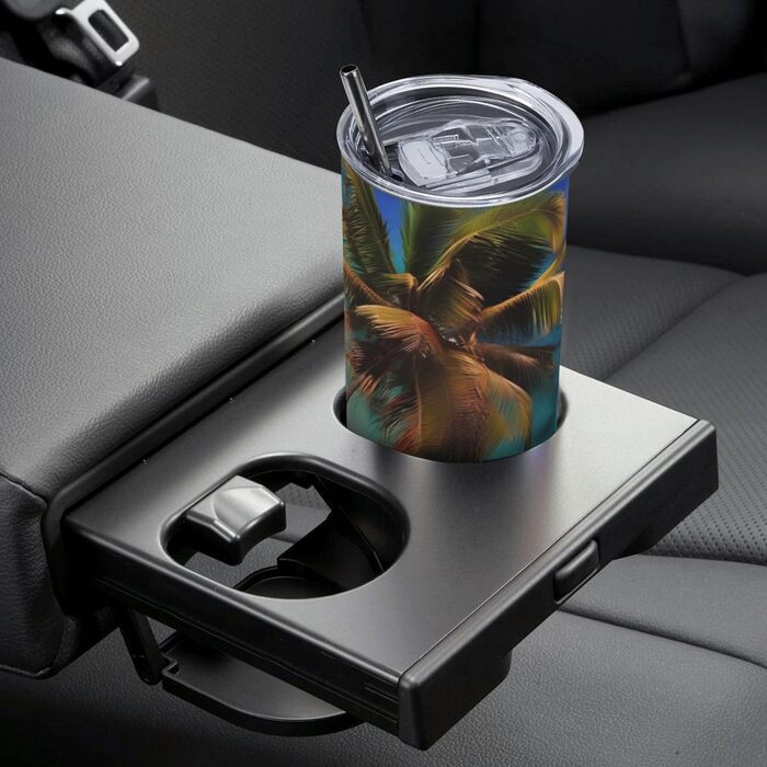 Кухоль з прямою трубочкою, дизайн Карибських островів, дорожній кухоль, підходить для кемпінгу, офісу та дому, 590 мл