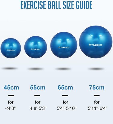 М'яч для йоги проти розриву TOMSHOO Потовщений м'яч для балансу стабільності М'яч для вправ для фізичної підготовки Barre / 55 см / 65 см / 75 см подарунковий повітряний насос (синій, 65 см)