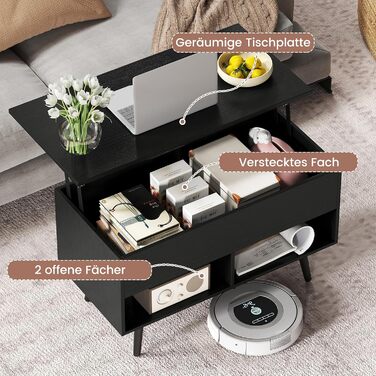 Журнальний столик COSTWAY з регульованою висотою, диван-столик з підйомною стільницею та 2 відкритими полицями, розсувний дерев&39яний журнальний столик для вітальні, офісу, 80 x 40 x 46-60 см (чорний)