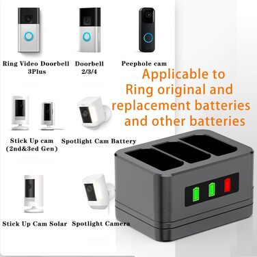 Слотовий зарядний пристрій, зарядна станція, підходить для дверних дзвінків Ring та акумуляторів камер, зі світлодіодним дисплеєм, сумісний з відеодомофоном 2/3/4/3 Plus/Spotlight Cam/Peephole Camera, 2 шт., 3-