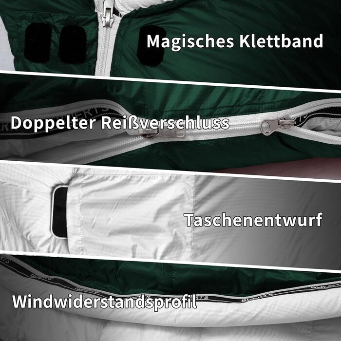 Пуховий спальний мішок для дорослих, високоякісний зимовий спальний мішок 680FP, підходить для кемпінгу, походів та подорожей, включаючи компресійний чохол. -4 Зелений