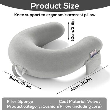 Подушка для ігор та читання з боковими кишенями для зберігання подушка для колін для дорослих, губчаста ігрова подушка для читання на колінах для сидіння на ліжку/дивані/підлозі (сіра)