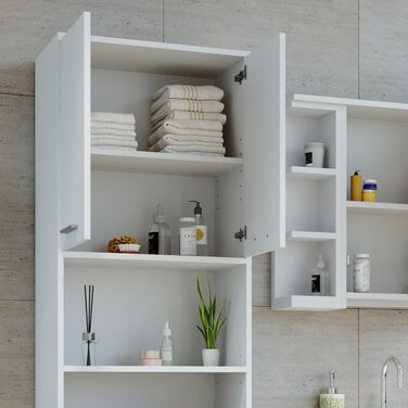 Шафка для ванної кімнати Vicco Maris, біла, 56,1 x 190 см, туалетна шафка з регульованими по висоті полицями для гнучкого використання. Біла шафка для ванної кімнати