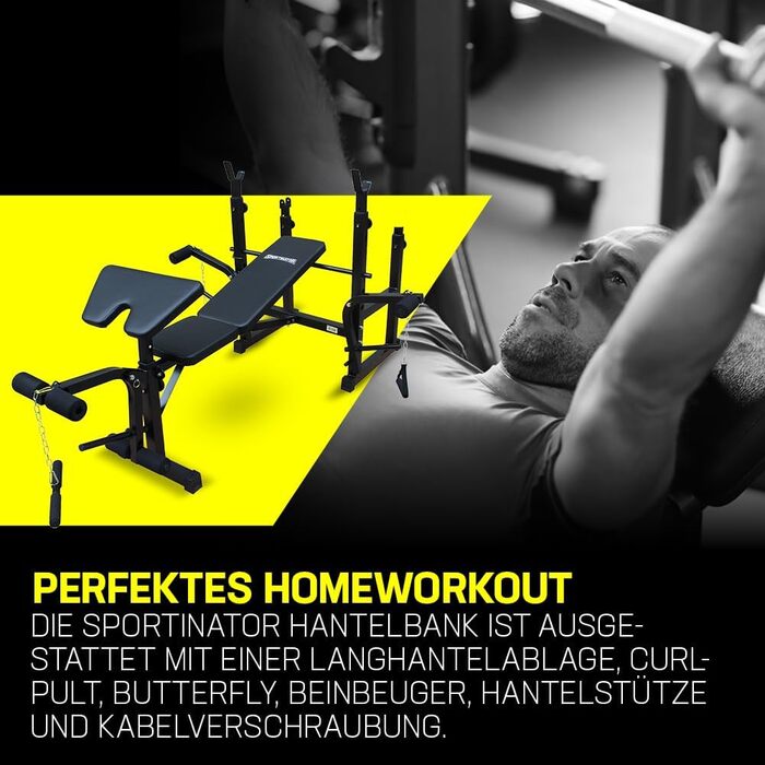 Багатофункціональна силова лава Регульована тренувальна лава зі стійкою для штанги, накладкою для згинання рук та тренажером для ніг Міцна конструкція для ефективного тренування всього тіла Чорний колір