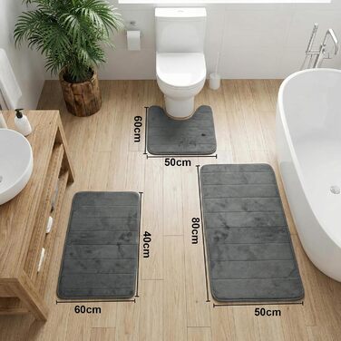 Комплект килимків для ванної з 3 предметів, комплект килимків для ванної кімнати, килимок для ванної/туалету з вирізом, килимок для душу піна з ефектом пам&39яті, нековзний та миється, вбираючий та м&39який, комплект для душу, туалету та ванни, темно-сіри
