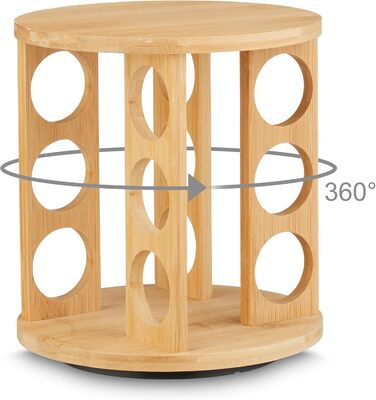 Карусель для спецій Relaxdays, 12 банок для спецій, підставка для спецій, що обертається на 360, ВxГ 21 x 21 см, бамбук, полиця для спецій, натуральний колір