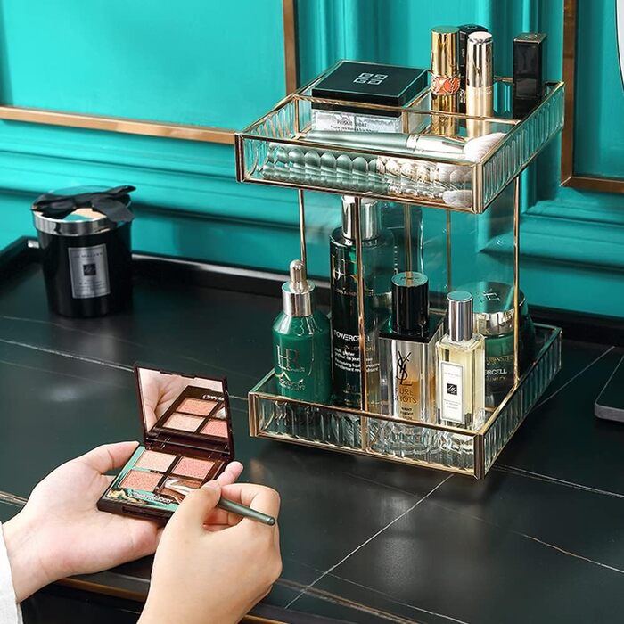 Обертовий косметичний органайзер на 360, органайзер для макіяжу великої місткості, скляні органайзери для догляду за шкірою, для туалетного столика, спальні, ванної кімнати, прозорий