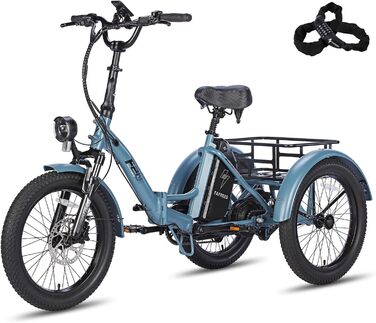 Колеса, триколісний велосипед E Bike для дорослих 48V 18.2Ah акумулятор, F20 Mate Ebike складний велосипед fatbike вантажний велосипед 20'* 3.0 дюйма, 65N.m 25 км / год, триколісний велосипед для людей похилого віку діапазон до 55-110Km Blue, 3