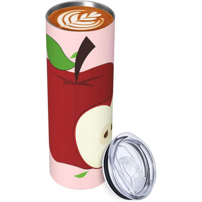 Кухоль з прямою трубочкою, 590 мл, мультяшний, червоні фрукти, принт, дорожній кухоль, підходить для кемпінгу, офісу та дому