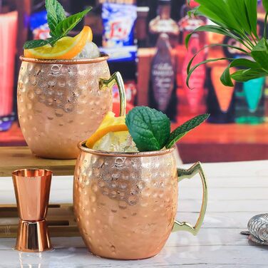 Мідні кружки SuproBarware Moscow Mule, набір з 2 кружок Moscow Mule, кружки з нержавіючої сталі, 530 мл, безпечні для харчових продуктів, ковані кружки, ідеально підходять для коктейлів, води, холодних напоїв 7 шт.