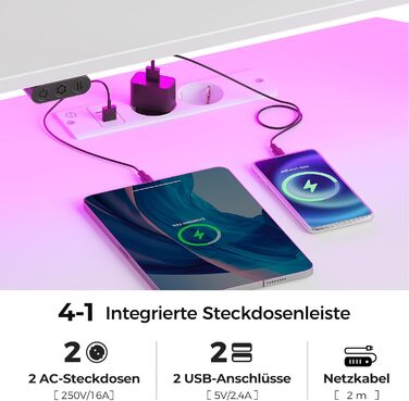 Г-подібний комп&39ютерний стіл Rolanstar з RGB-підсвічуванням та розетками, двосторонній кутовий ігровий стіл з місцем для зберігання та 2 гачками, комп&39ютерний стіл для офісу, кабінету, спальні (білий, 137 см) Білий 137 x 137 x 87 см