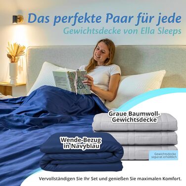 Підковдра Ella для обтяженої ковдри 135x200 см Виготовлена зі 100 бавовни - Підходить для обтяжених ковдр вагою 7 кг та 9 кг Темно-синя 135x200 см