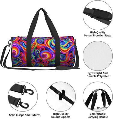 Спортивна сумка для подорожей, з принтом метеликів та веселки, чорна, універсальний розмір