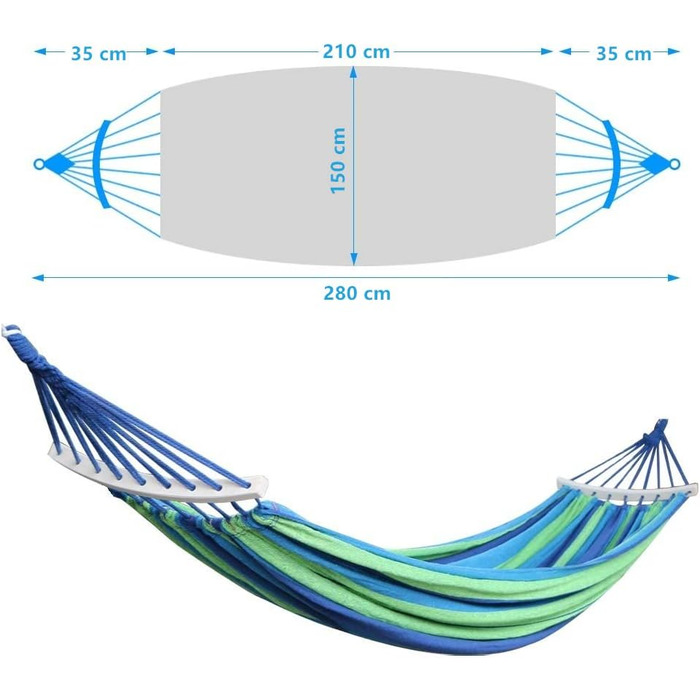 Двомісний гамак Nakeey 280 x 150 см, Вуличні гамаки Rod Hammock для подорожей, кемпінгу, пішохідного саду, портативний і дихаючий, вантажопідйомність до 300 кг, сині смуги