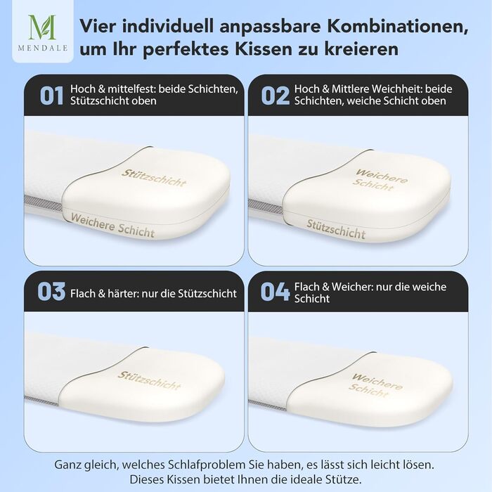 Подушка для шиї - Регульована по висоті подушка для підтримки шиї для полегшення болю в шиї - Ергономічна подушка з піни з ефектом пам&39яті - Чохол, який можна прати, 70x39,6 см, білий