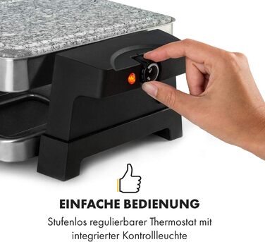 Гриль Klarstein Sirloin Raclette, 1500 Вт, 2-в-1 алюмінієва пластина для гриля та пластина з натурального каменю, нагрівальний елемент з нержавіючої сталі, регульований термостат, на 8 осіб, сковороди для раклету зі сталі
