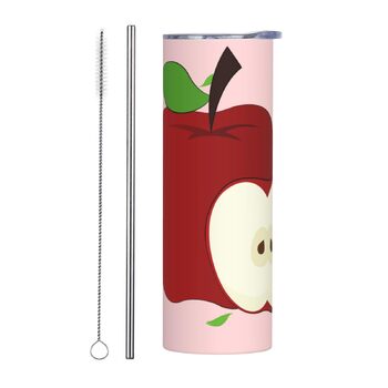 Кухоль з прямою трубочкою, 590 мл, мультяшний, червоні фрукти, принт, дорожній кухоль, підходить для кемпінгу, офісу та дому