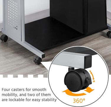 Стіл Yaheetech з полицею для принтера комп'ютерний стіл чорний Стіл для ПК на 4 коліщатках 80 x 50 x 132 см