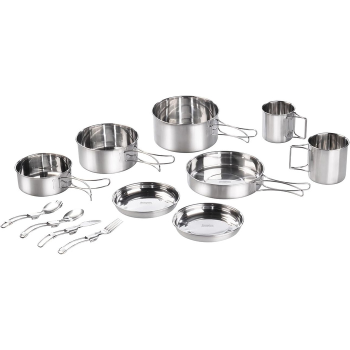 Кемпінгова сковорода Semptec Urban Survival Technology набір посуду для кемпінгу з нержавіючої сталі з 24 предметів, столовими приборами та сумкою (набір каструль, набір сковорідок)