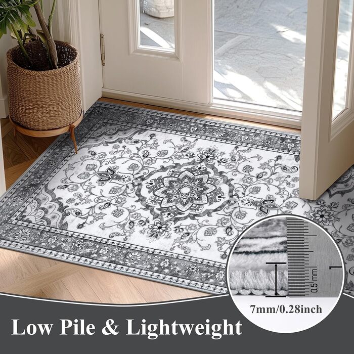 Кухонний килимок 60 x 180 см, високоякісний нековзний килимок для передпокою, традиційний довгий килимок, який можна прати, ретро, м&39який килимок для вітальні, офісу, коридору, сірий, 60 x 180 см