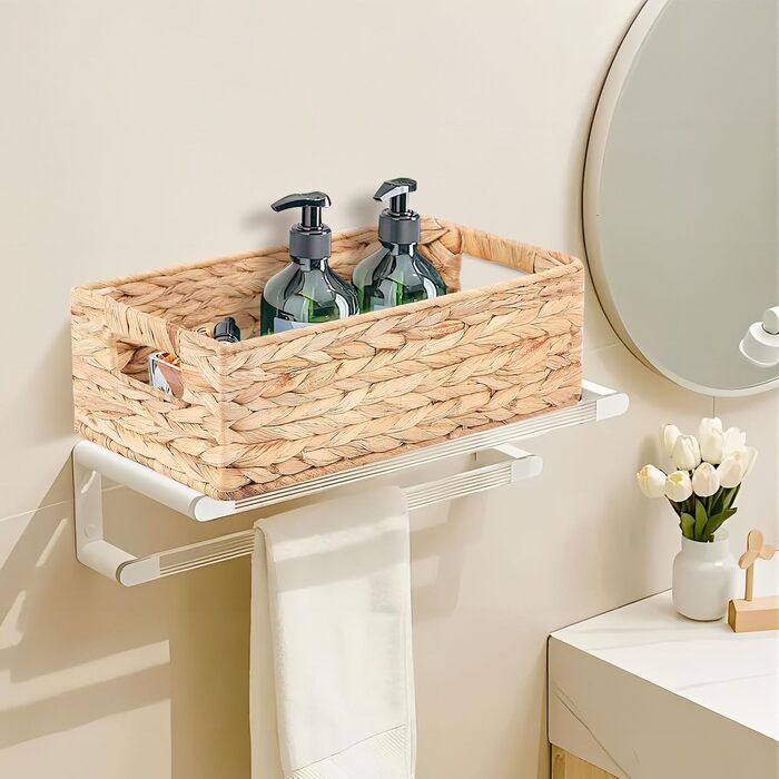 Кошики для зберігання, плетений кошик для зберігання, штабелювані кошики з полицями, кошик для спальні та ванної кімнати, 37x16,5x11см/33x12,5x10см, водяний гіацинт 37x16,5x11см натуральний (водяний гіацинт)