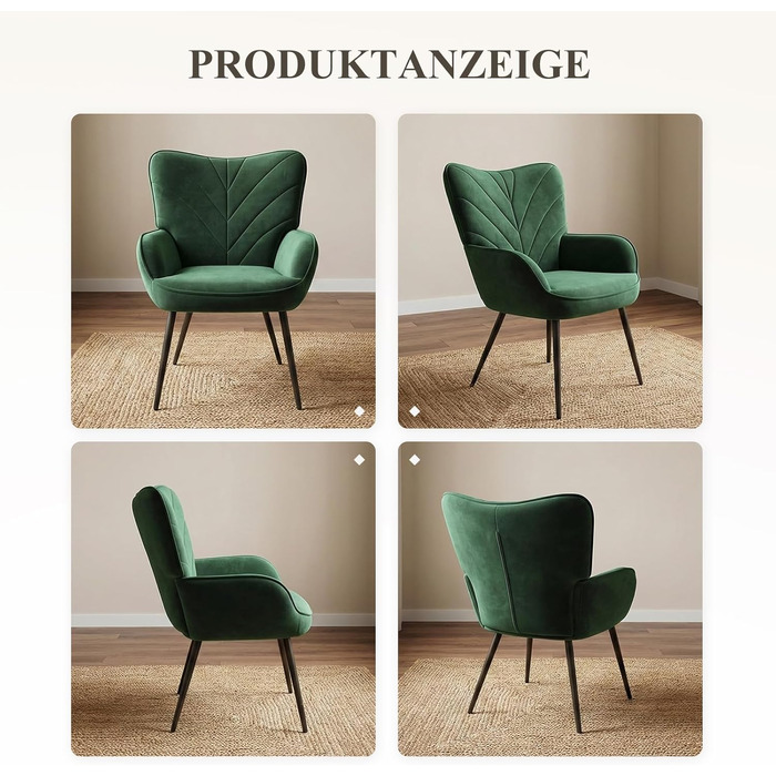 Крісло для вітальні COLAMY, оксамитове м&39яке крісло-реклайнер з високою спинкою, м&39яке комфортне крісло з дизайном відкидної спинки, крісло для відпочинку з дерев&39яними ніжками для вітальні, куточок для читання, зелений зелений 1