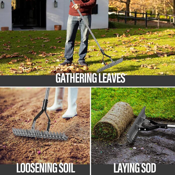 Гребінь для сінокосарки 38,1 см, регульована ручка, граблі з регульованими зубцями, інструмент для видалення бурянів, граблі для видалення сухої трави, розчісування газону та аерації