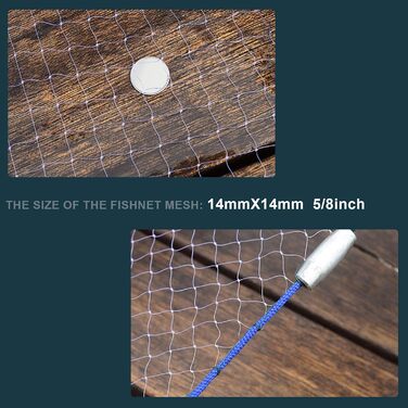 Рибальська сітка-приманка, легкий закид, рибальська сітка ручної роботи, діаметр 10 футів / 3 м, легка ручна рибальська приманка, нейлонова сітка 5/8 дюйма з грузилом для рибальських снастей
