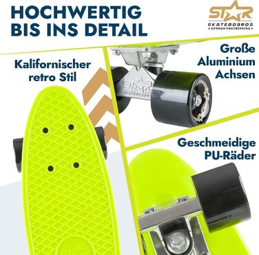Скейтборд BIKESTAR Vintage Retro Cruiser 60 мм - круїзерний скейтборд для дітей та дорослих, початківці від 6-8 років, ретро дизайн Gecko Green Devilish Black