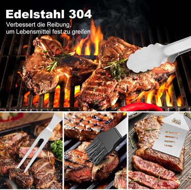 Набір інструментів для гриля барбекю, 4-предметний набір інструментів для гриля з нержавіючої сталі для грилювання на свіжому повітрі, кемпінгу, набір для гриля, подарунки для чоловіків на День батька, дні народження з футляром для зберігання, загальний