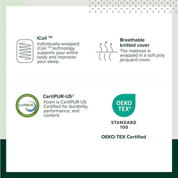 Двомісний матрац ZINUS пружинний та з піни з ефектом пам&39яті 135 x 190 см висота 15 см середньої жорсткості гібридний матрац, що підтримують шкіру ортопедичний пружинний матрац з підтримкою тіла двоспальний (135 x 190 см) білий