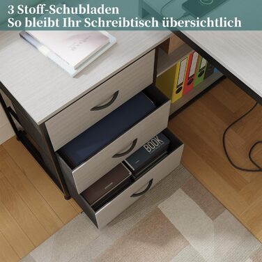 Стіл Devoko L-подібної форми з розетками та USB-портами, ігровий стіл 140 см з полицями, кутовий комп'ютерний стіл, домашній офіс,