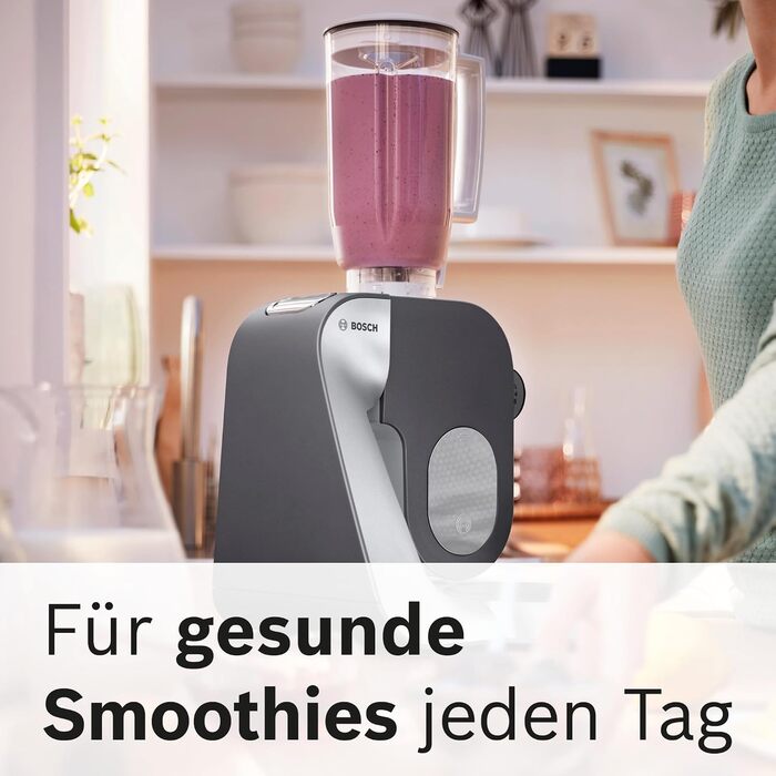Кухонна машина Bosch Serie 4 MUM56340 чаша 3,9 л, блендер 1,25 л, м'ясорубка, соковижималка, міксер, тістоміс, шинкарка з 3 дисками, 900 Вт, антрацит/срібло