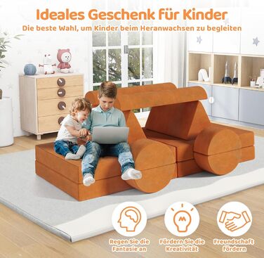 Дитячий ігровий диванчик з 15 модулями, модульний дитячий ігровий диванчик, дитячий диванчик з пінопластових будівельних блоків, ігровий диванчик для дітей та дитяче крісло, затишний куточок у дитячій кімнаті, для гри, творчості, сну, помаранчевий