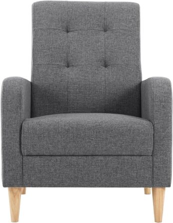Крісло-підлокітник WOLTU з підлокітниками, ніжки з масиву дерева, підходить для вітальні, спальні або балкону, сучасне, лляний чохол, темно-сірий