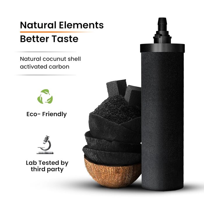 Літровий гравітаційний фільтр для питної води та очисник із нержавіючої сталі з 2 картриджами Phoenix Carbon для води, краном із нержавіючої сталі та пляшкою для води з підставкою з тикового дерева., 6-