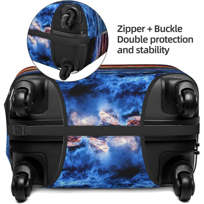 Чохол для валізи Морська бриза та схід сонця з принтом, еластичний захист від подряпин та пилу, чорний, розмір 85 см