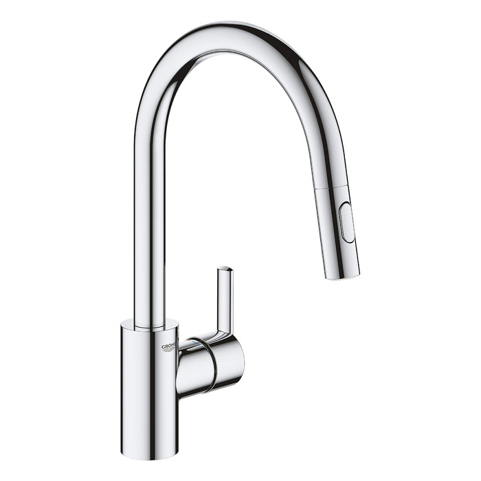 Кухонний змішувач GROHE Feel, 2 режими струменя (з висувним виливом, поворот на 360, економія води завдяки регулятору витрати, монтаж без інструментів), хром, 31486001