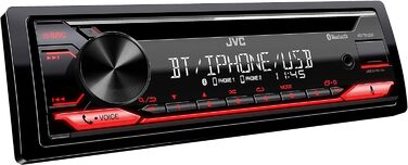 Ресивер JVC KD-T812BT із системою гучного зв'язку BT (вбудований Alexa, високопродуктивний тюнер, звуковий процесор, USB, AUX, Spotify Control, 4 x 50 Вт, підсвічування червоної клавіші) Одномісний