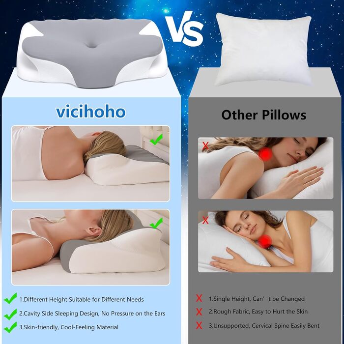 Подушка з піни з ефектом пам&39яті, подушка для шиї, подушка для голови, подушка для підтримки шиї та плечей, підходить для різних поз сну, розмір 60 x 41 x 9/12 см (світло-сірий)
