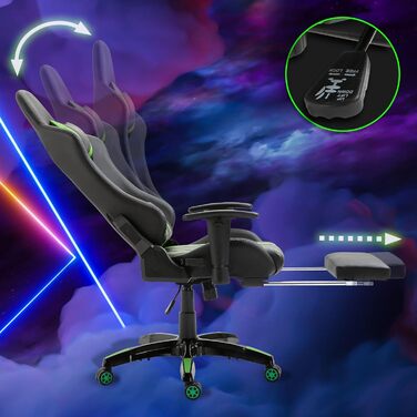 Ігрове крісло SVITA Gamyx, офісне крісло, стілець для столу, ігрове крісло, ергономічне поворотне крісло з підголівником, підставкою для ніг, підставка для ніг, зелене