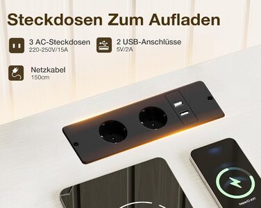 Комод Coleshome з вішалкою для одягу, світлодіодним освітленням та розеткою, двосторонній дизайн з 6 шухлядами, тканинний комод для спальні та вітальні, 110 x 30 x 106 см, білий