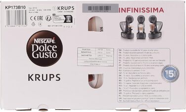 Кавова капсульна машина Krups KP173B Nescaf Dolce Gusto InfinissimaГарячі та холодні напоїТиск насоса 15 барРучне дозування водиРезервуар для води 1,2 лАвтоматичне вимкнення1500 Вт 30,5x18x40 см, космічний сірий космічний сингл