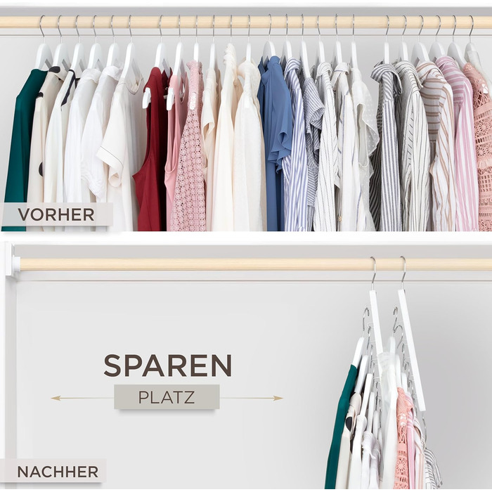 Компактний органайзер для вішалок для одягу MORALVE 4 шт. 6-ярусний органайзер з європейського бука з поворотним гачком на 360 (вішалки не входять до комплекту), білий, 4 шт.