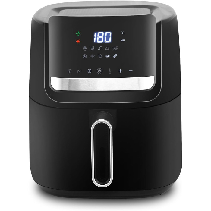 Цифрові фритюрниці SUPERLEX 7 літрів, фритюрниця 1600 Вт, фритюрниця XXL, фритюрниця 10 програм з підставкою, смаження у фритюрі без олії, гриль у духовці з регулюванням температури та таймером 7 літрів чорний