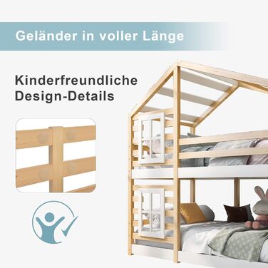 Дитяче ліжко Rtopsu двоярусне 90x200 см, ліжко-горище зі сходами та шухлядою для зберігання для 2 дітей, ліжко із захистом від вип